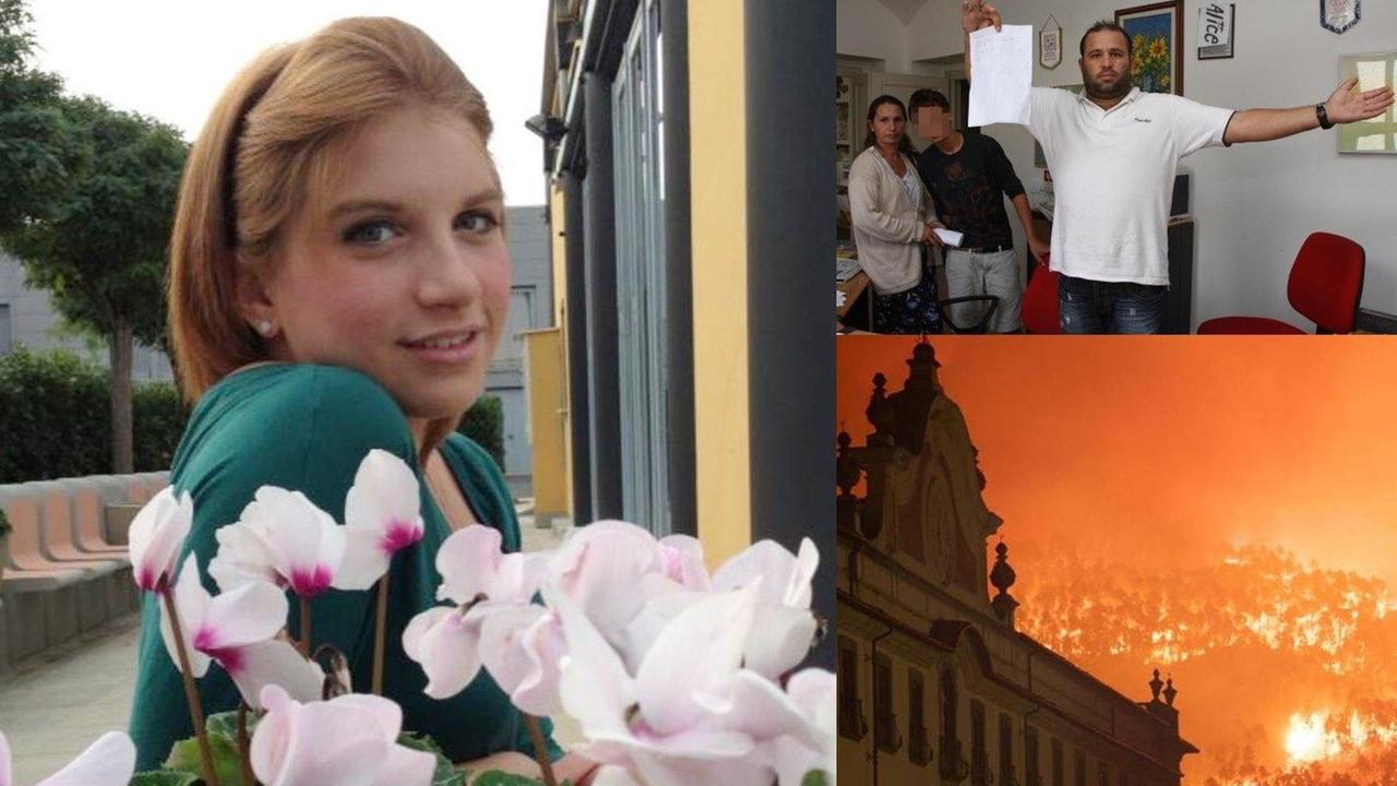 Da sinistra in senso orario: Chiara Ribechini; Alessandro Ahmetovic; un'immagine dell'incendio del Monte Serra con in primo piano la Certosa di Calci