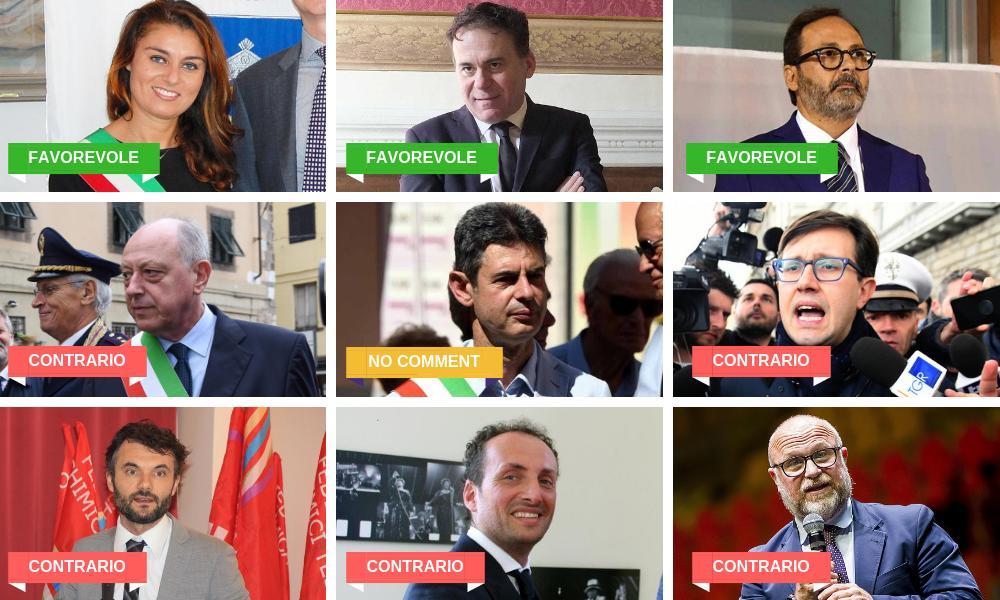 Da sinistra a destra, in senso orario: Susanna Ceccardi (Lega), Michele Conti (Lega), Fracnesco Persiani (Lega), Alessandro Tambellini (Pd), Francesco De Pasquale (M5S), Dario Nardella (Pd), Matteo Biffoni (Pd), Alessandro Del Dotto (Pd), Filippo Nogarin (M5S) 