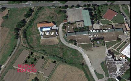Il villaggio scolastico con l'indicazione dell'area dove sorgerà il nuovo edificio