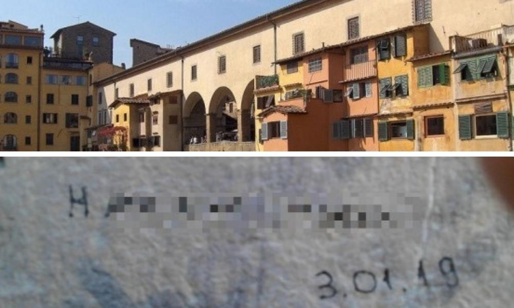 Un'immagine del Ponte Vecchio e della scritta lasciata dalla minorenne