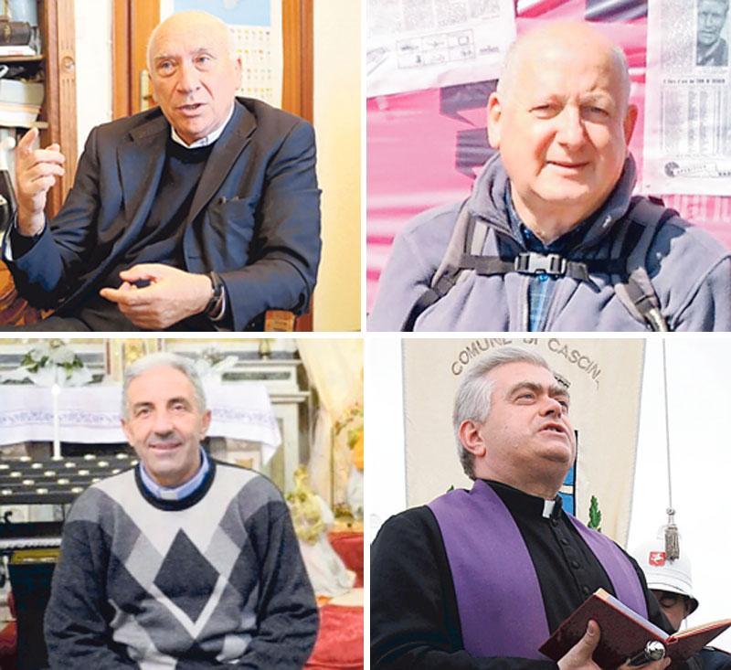 Nella foto in alto a sinistra Monsignor Andrea Cristiani, a seguire in ordine cronologico Monsignor Antonio Cecconi, Don Armando Zappolini, Don Paolo Paoletti