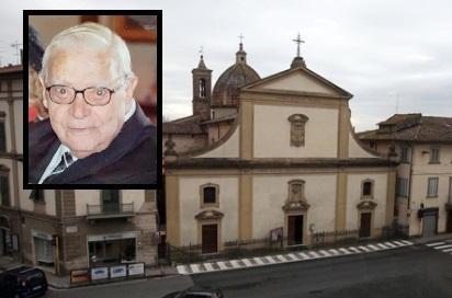 La chiesa dove si sono svolti i funerali e nel riquadro Antonio Cino
