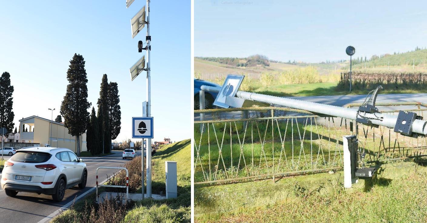 A sinistra l'autovelox a San Pierino, a destra quello a Vinci