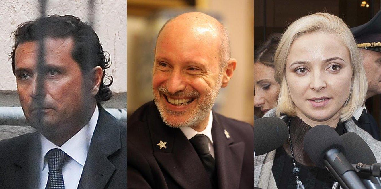 Da sinistra: Francesco Schettino, Gregorio De Falco e Domnica Cemortan