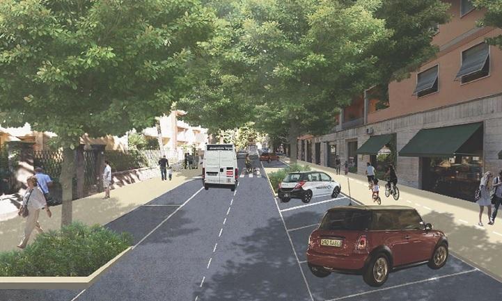 Il rendering del progetto di riqualificazione di viale Montegrappa