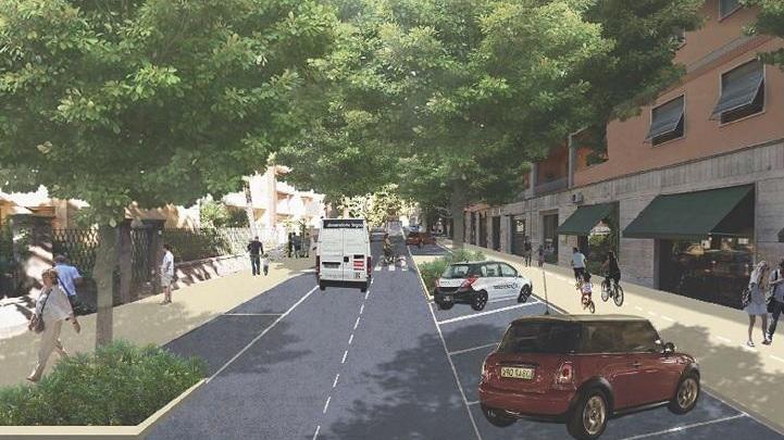 Il rendering del progetto di riqualificazione di viale Montegrappa