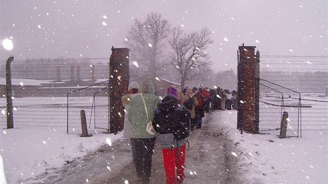 Studenti in visita al campio di sterminio di Auschwitz nel Giorno della memoria