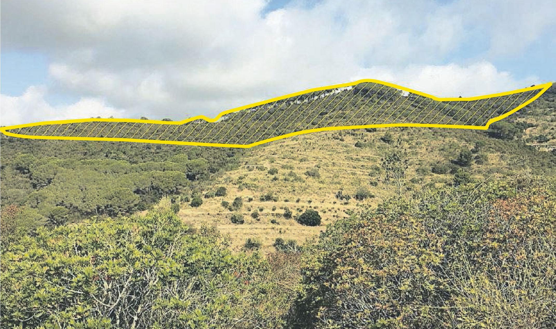 In giallo il perimetro che delinea l'area di ampliamento della cava
