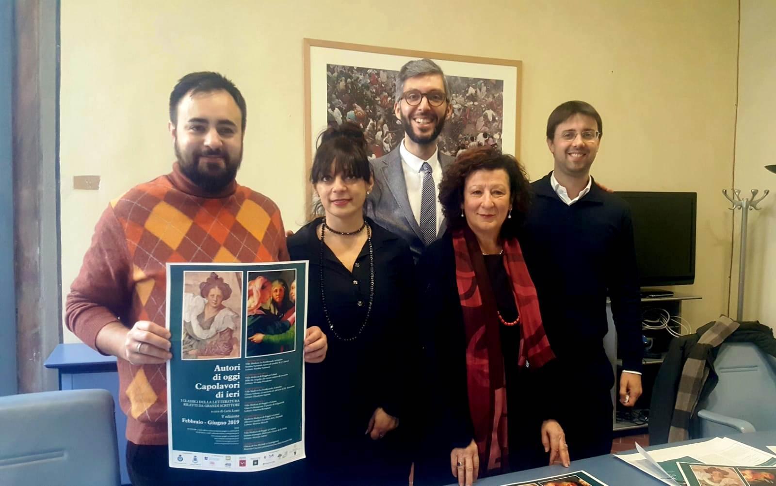 Il sindaco Edoardo Prestanti, l’assessore Stella Spinelli, il sindaco Francesco Puggelli, la curatrice Carla Lomi e l’assessore Giacomo MarI
