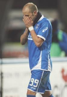 La disperazione di Claudio Coralli dopo il gol fallito contro il Torino
