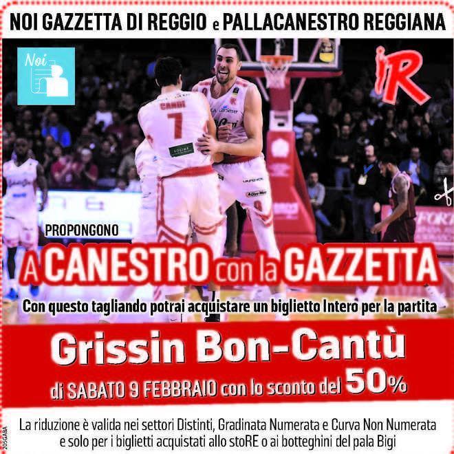 Tutti al pala Bigi a tifare Grissin Bon con l’offerta della Gazzetta di Reggio