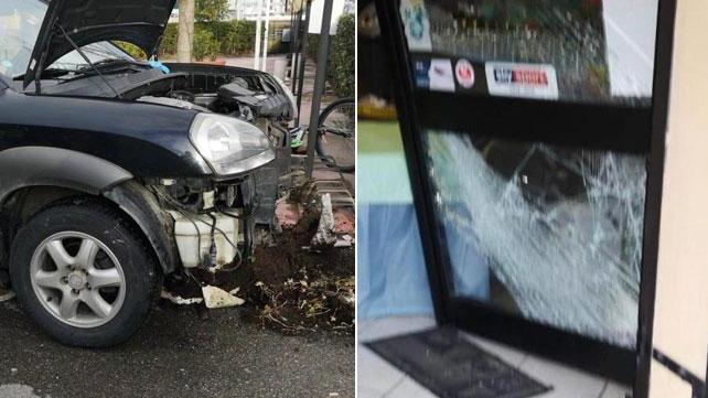 Il Suv lanciato dall’albanese contro il circolo Arci di Ponticelli, nel comune di Santa Maria a Monte, e la porta d’ingresso devastata dall’urto