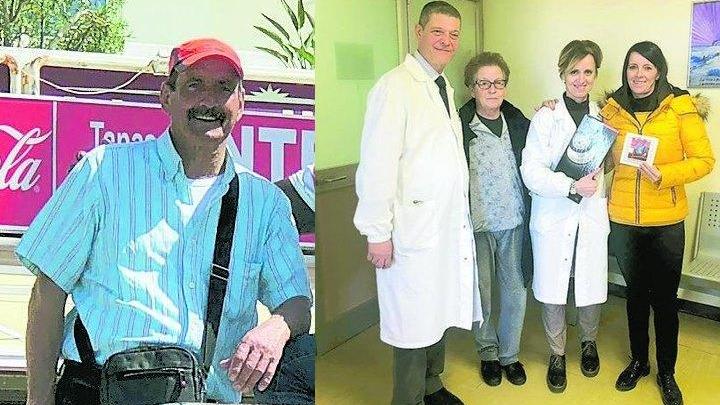 Giovanni Orsini, il muratore morto. A detsra, la moglie e la figlia con i medici Alessandro Bucalossi e Maria Pia Lenosi