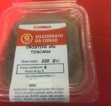 Plastica nel sugo dei crostini Ritirati tre lotti dalla Conad 