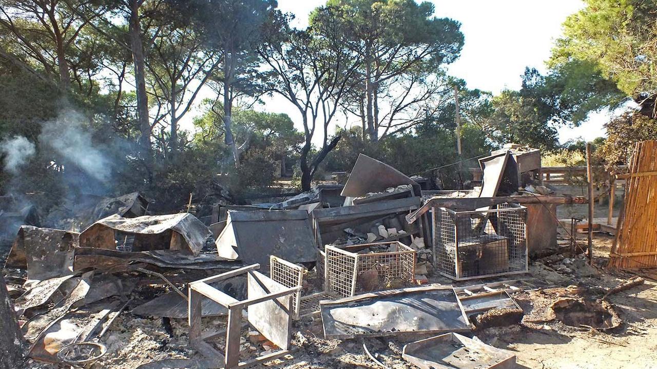Il Nano Verde distrutto dalle fiamme (foto Paolo Barlettani)