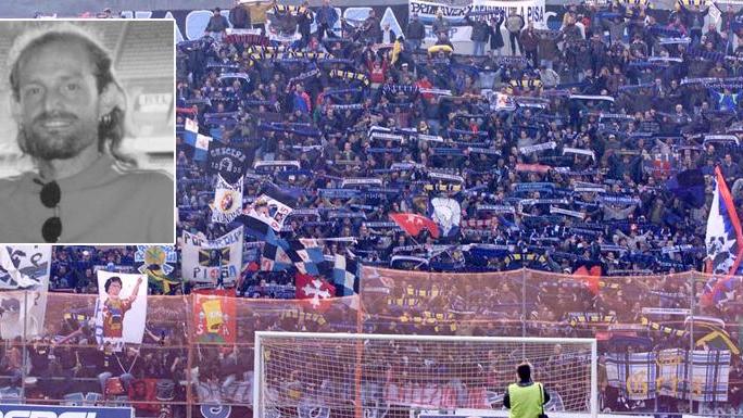 Nella foto grande i tifosi del Pisa al Picco il 24 gennaio del 1999. Nel riquadro Maurizio Alberti