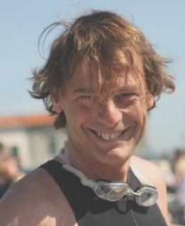 Massimo Falleni, sorridente, dopo una gara
