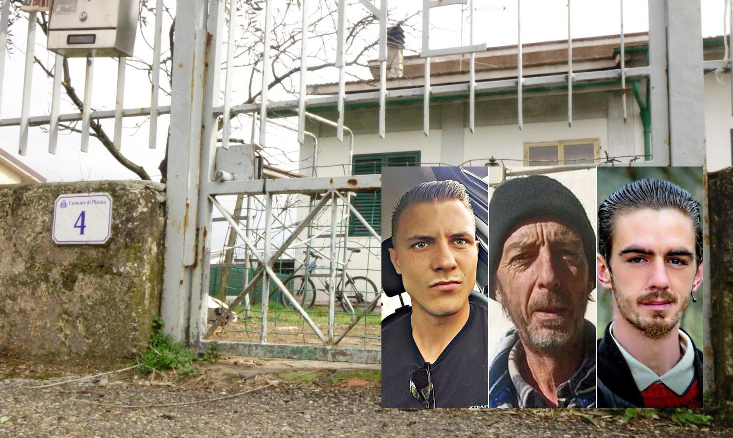 L'abitazione di Flaviano Nocentini. Da sinistra: Alessio Bini, la vittima e il figlio Jonathan Nocentini