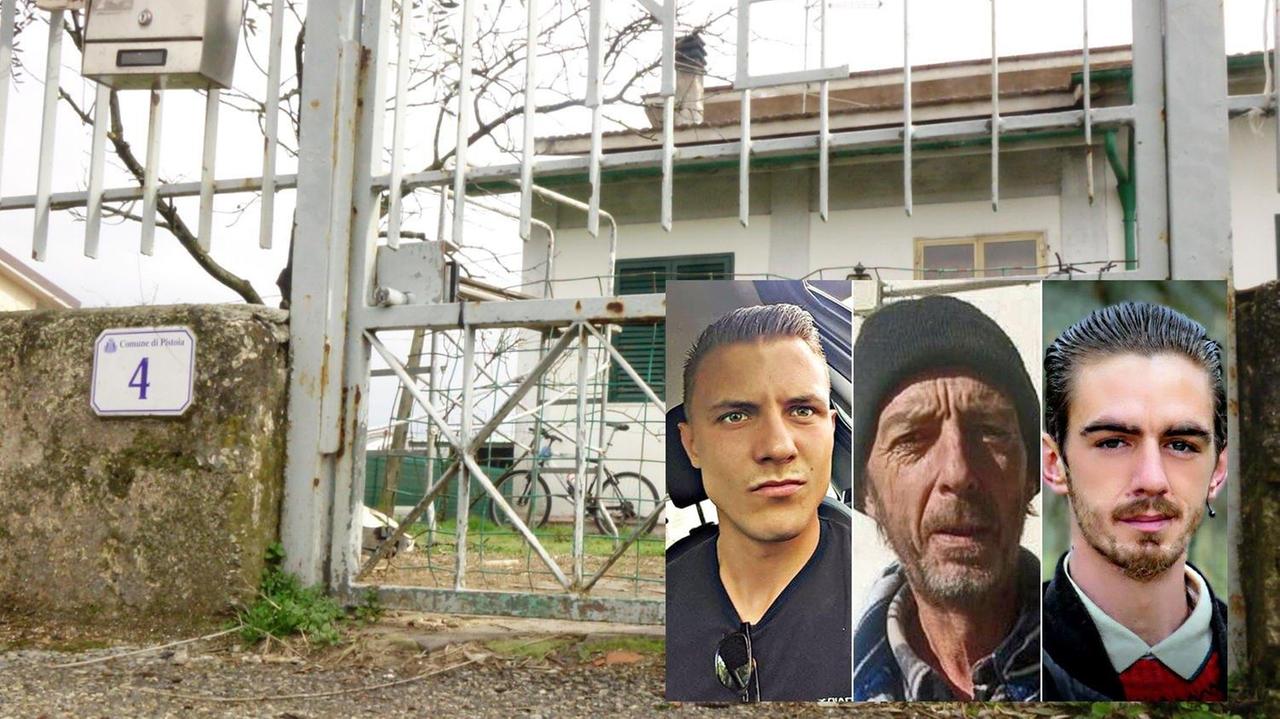 L'abitazione di Flaviano Nocentini. Da sinistra: Alessio Bini, la vittima e il figlio Jonathan Nocentini