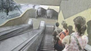 Due rendering della futuribile scala mobile per il castello