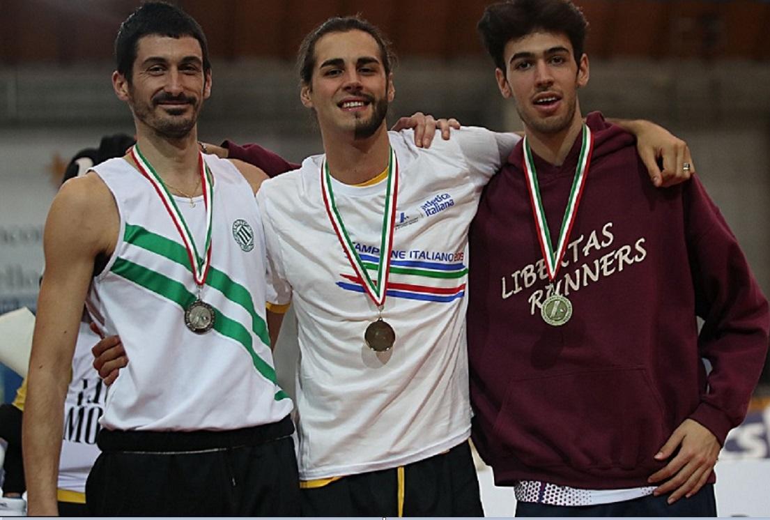 Accanto al campione d'Italia Gianmarco Tamberi ci sono Andrea Lemmi (Atletica Livorno) con l'argento e Giacomo Belli (Libertas Runners) con il bronzo  (Foto di FIDAL COLOMBO/FIDAL)