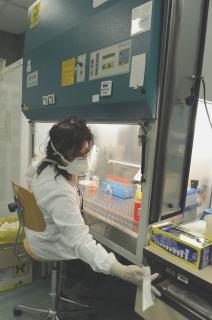 Una ricercatrice al lavoro in un laboratorio
