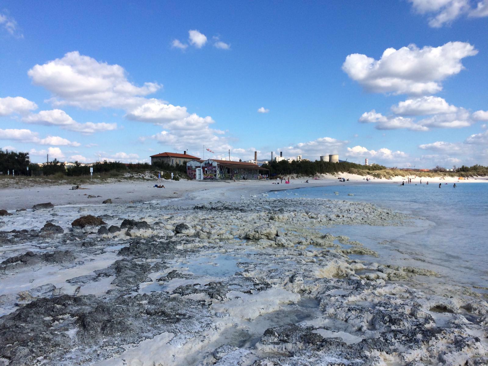 La spiaggia del Lillatro invasa da schiume e solidi bianchi (foto Falorni)