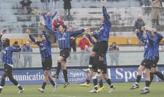 La gioia nerazzurra in Pisa-Rovigo e, sotto, Cuoghi