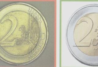 Le monete false con il trascorrere degli anni diventano più scure di quelle vere. Le banconote di taglio più piccolo, come quelle da 20 euro, hanno sul retro una striscia iridescente verticale. Nella banconota è incorporato il filo di sicurezza che in controluce appare come una linea scura