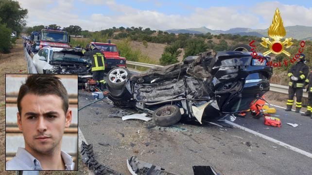 L'incidente in cui ha perso la vita Diego Caggiari (nel riquadro)