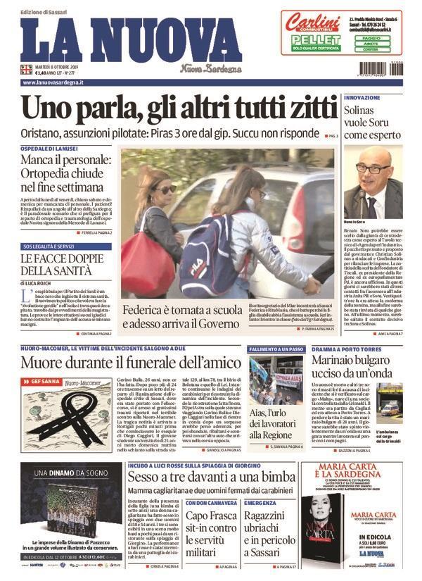 La Nuova Sardegna - Prima Pagina - 8 ottobre 2019