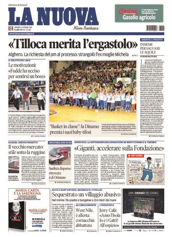 La Nuova Sardegna - Prima Pagina - 11 ottobre 2019