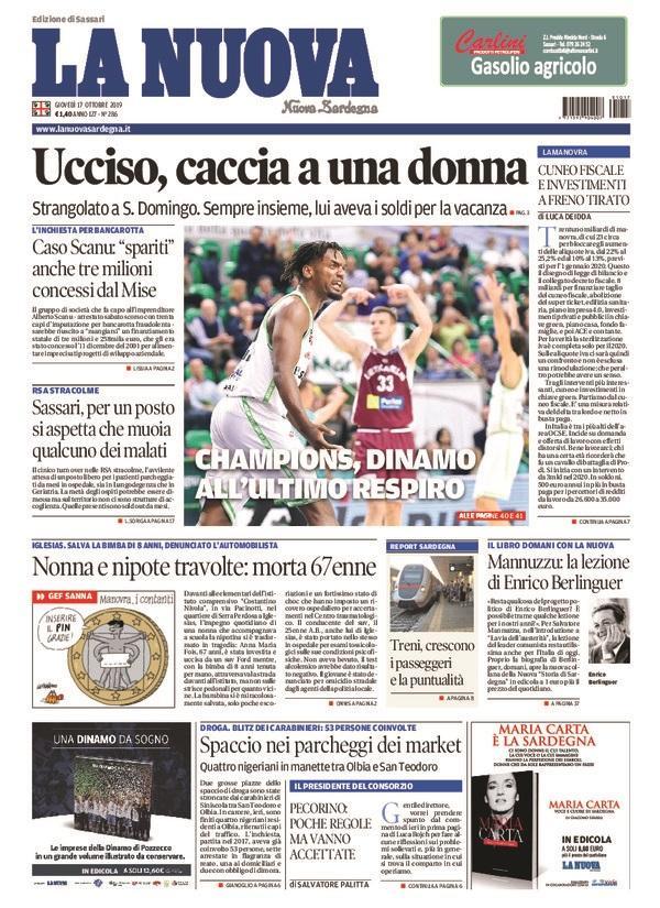 La Nuova Sardegna - Prima Pagina - 17 ottobre 2019