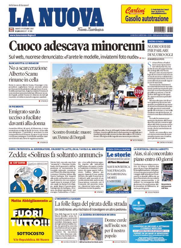 La Nuova Sardegna - Prima Pagina - 19 ottobre 2019