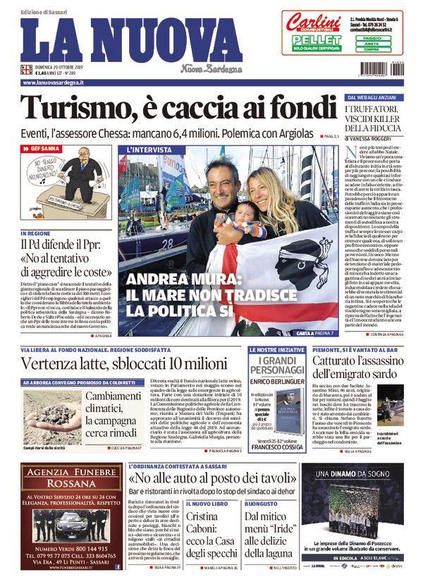 La Nuova Sardegna - Prima Pagina - 20 ottobre 2019