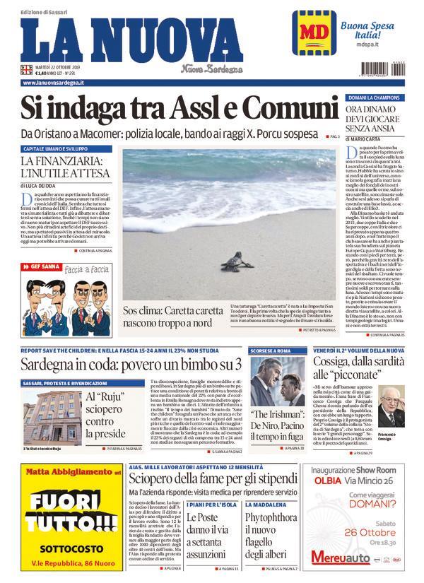 La Nuova Sardegna - Prima Pagina - 22 ottobre 2019