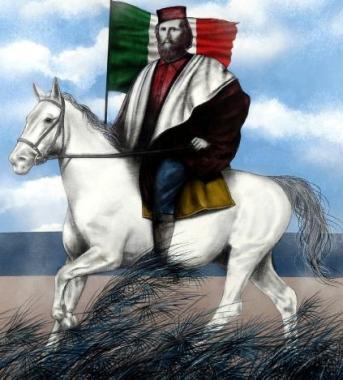 Una lito del pittore Benvenuti dedicata a Giuseppe Garibaldi