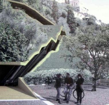 Un rendering del progetto scale mobili per il castello Malaspina 