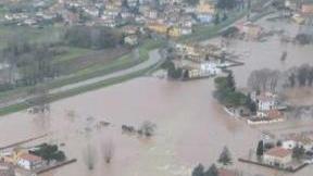 Una veduta dall’alto della zona alluvionata dal Serchio a dicembre
