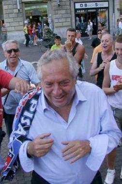 Piero Camilli quando venne a Pisa nel luglio dello scorso anno per rilevare insieme a Battini la societ&agrave; nerazzurra  