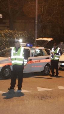 Un posto di blocco della polizia municipale