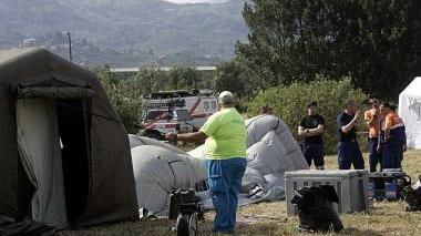 Il campo delle esercitazioni di protezione civile in zona Ipercoop