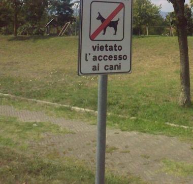 Un cartello di divieto per i cani 