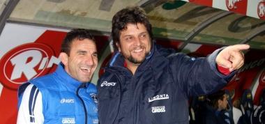 Sopra Russo con Baldini, sotto Sabato in azione 