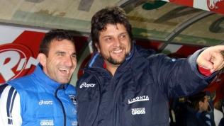 Sopra Russo con Baldini, sotto Sabato in azione