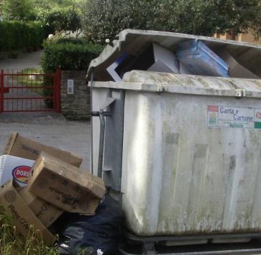 <b>SPAZZATURA.</b> Abbandonata attorno a un cassonetto 