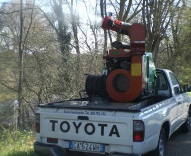 Un momento della disinfestazione da parte della ditta incaricata 
