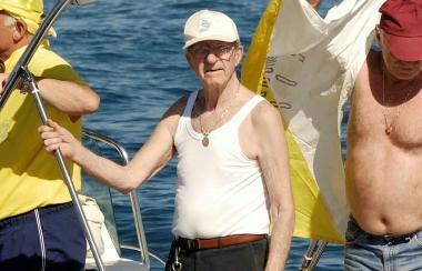 Egiziano Ramagli sulla barca dellOvo Sodo al Palio Marinaro 
