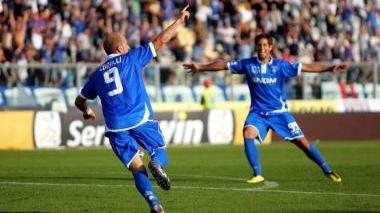 La gioia di Claudio Coralli e Levan Mchedlidze dopo il gol del pareggio nel match interno contro il Piacenza
