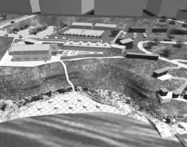 Il rendering del complesso turistico-ricettivo e la strada, con i nuovi parcheggi, realizzata dallamministrazione comunale che ha provveduto a sistemare anche il verde pubblico 